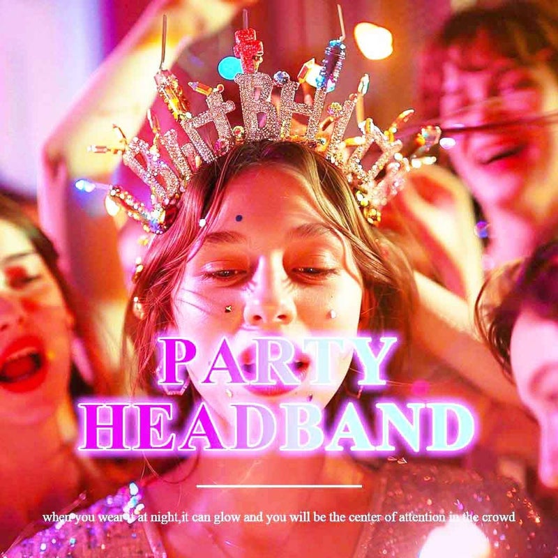 Zoestar Light Up Happy Birthday Headband Led Rhinestone Birthday Party Hair Accessories Women(Silver, One Size) - Image 3